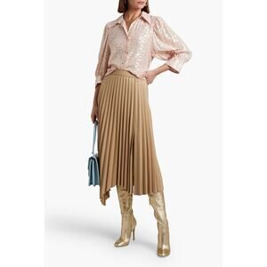 NWOT Stella McCartney Metallic Print Fil Coupé Silk-Blend Blouse Size 40 / M